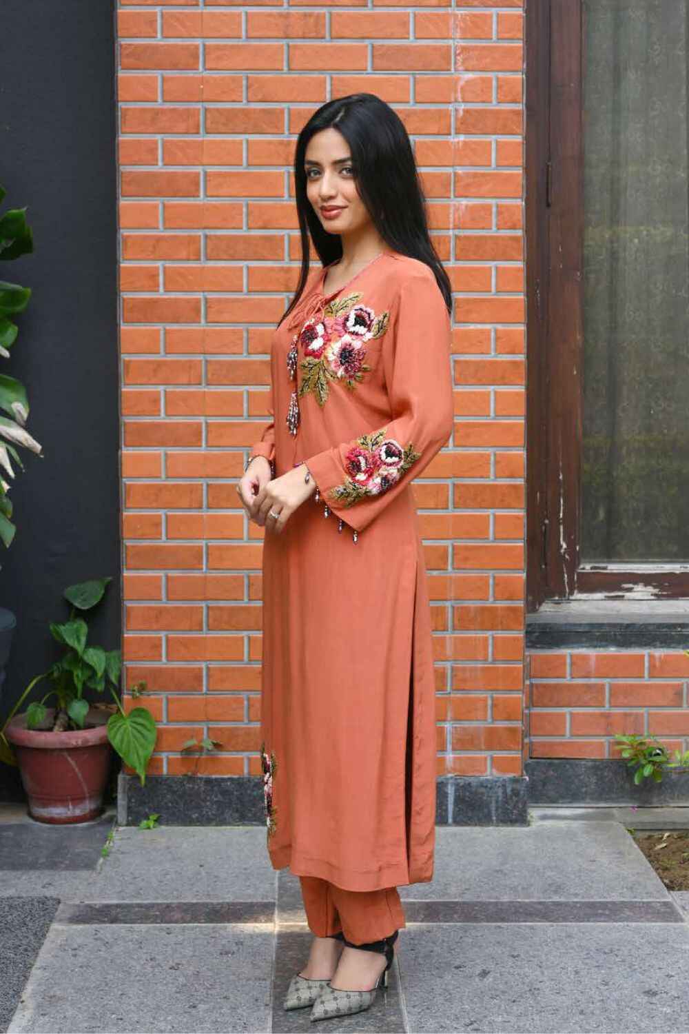 Rust Color Suit with Pant for Women | Pure Crepe Fabric