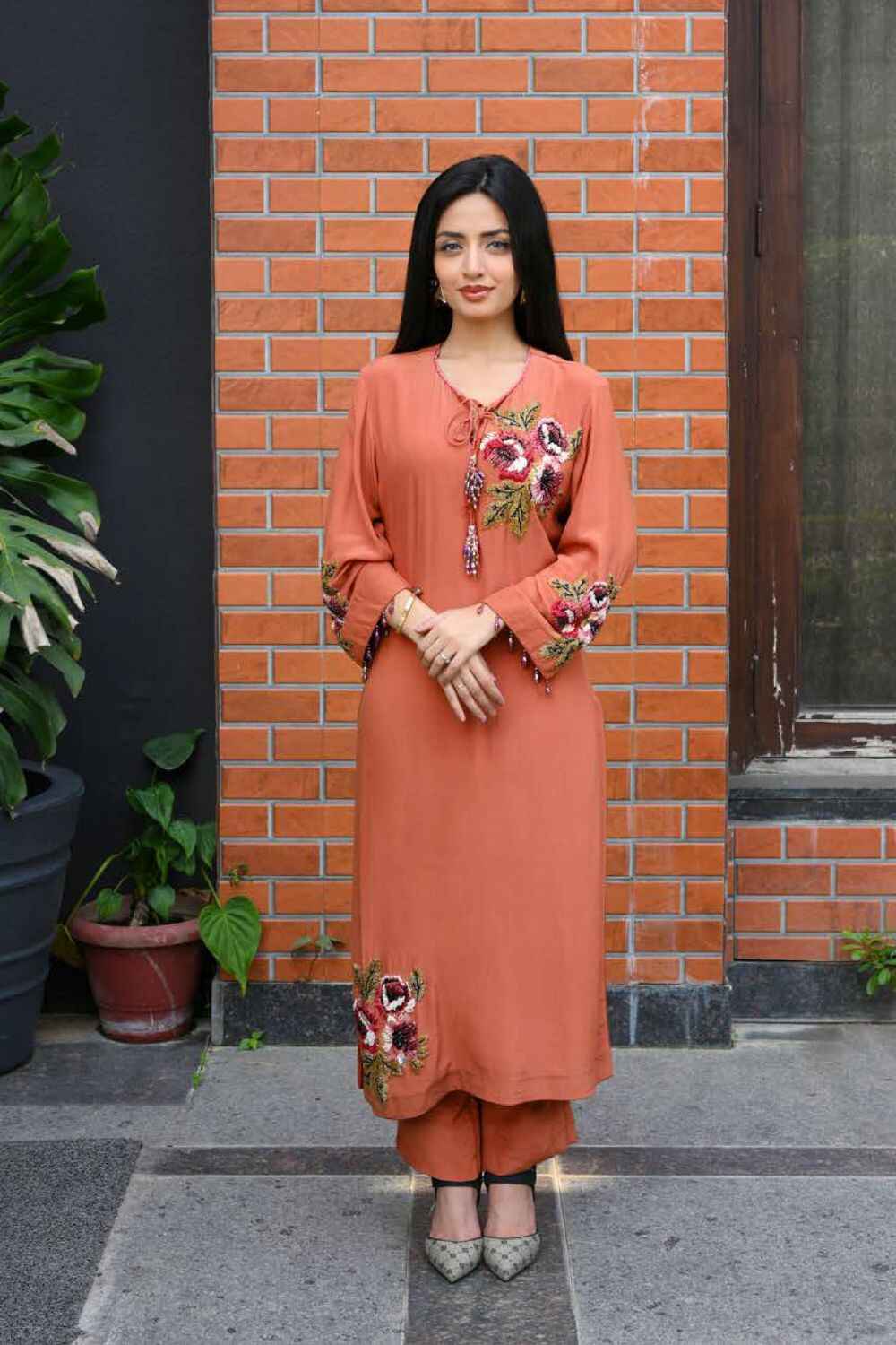 Rust Color Suit with Pant for Women | Pure Crepe Fabric