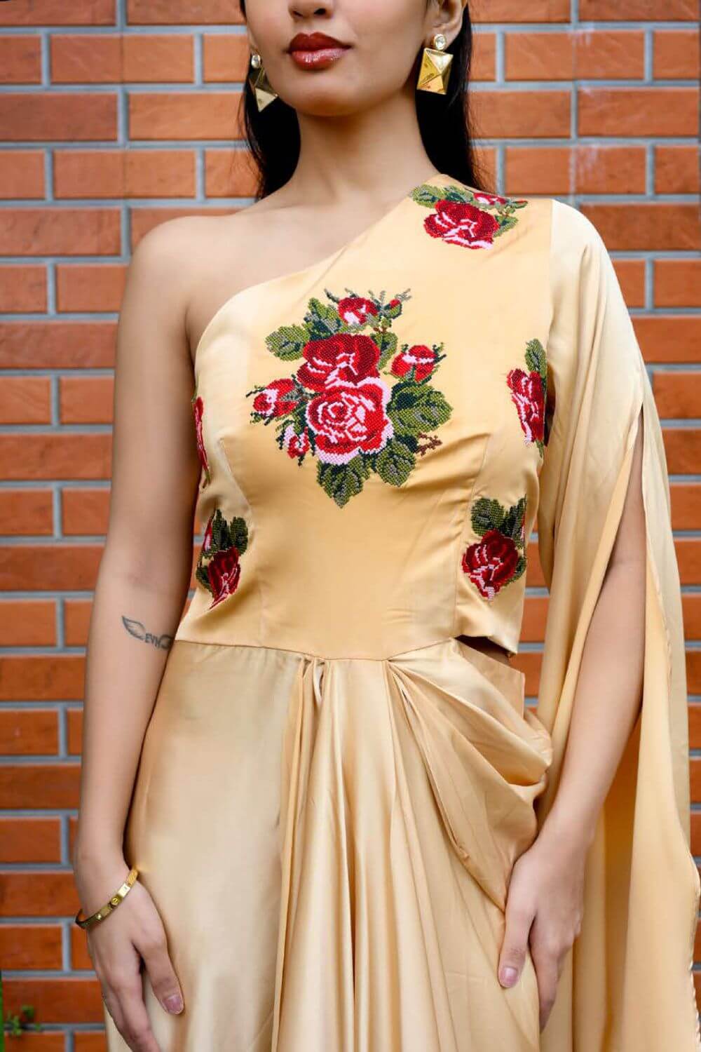 Golden Drape Saree | Pure Satin Silk Sarees