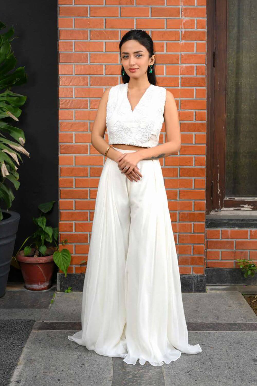 White Blouse with Plazzo Set