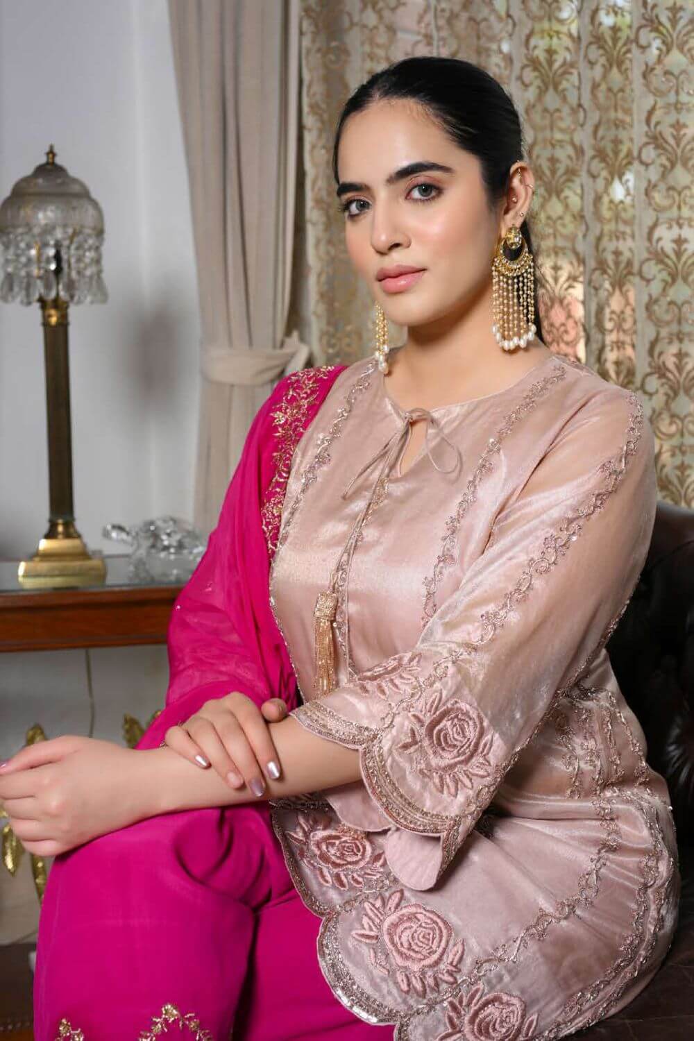 Neud Pink Suit With Magenta Salwar and Dupatta