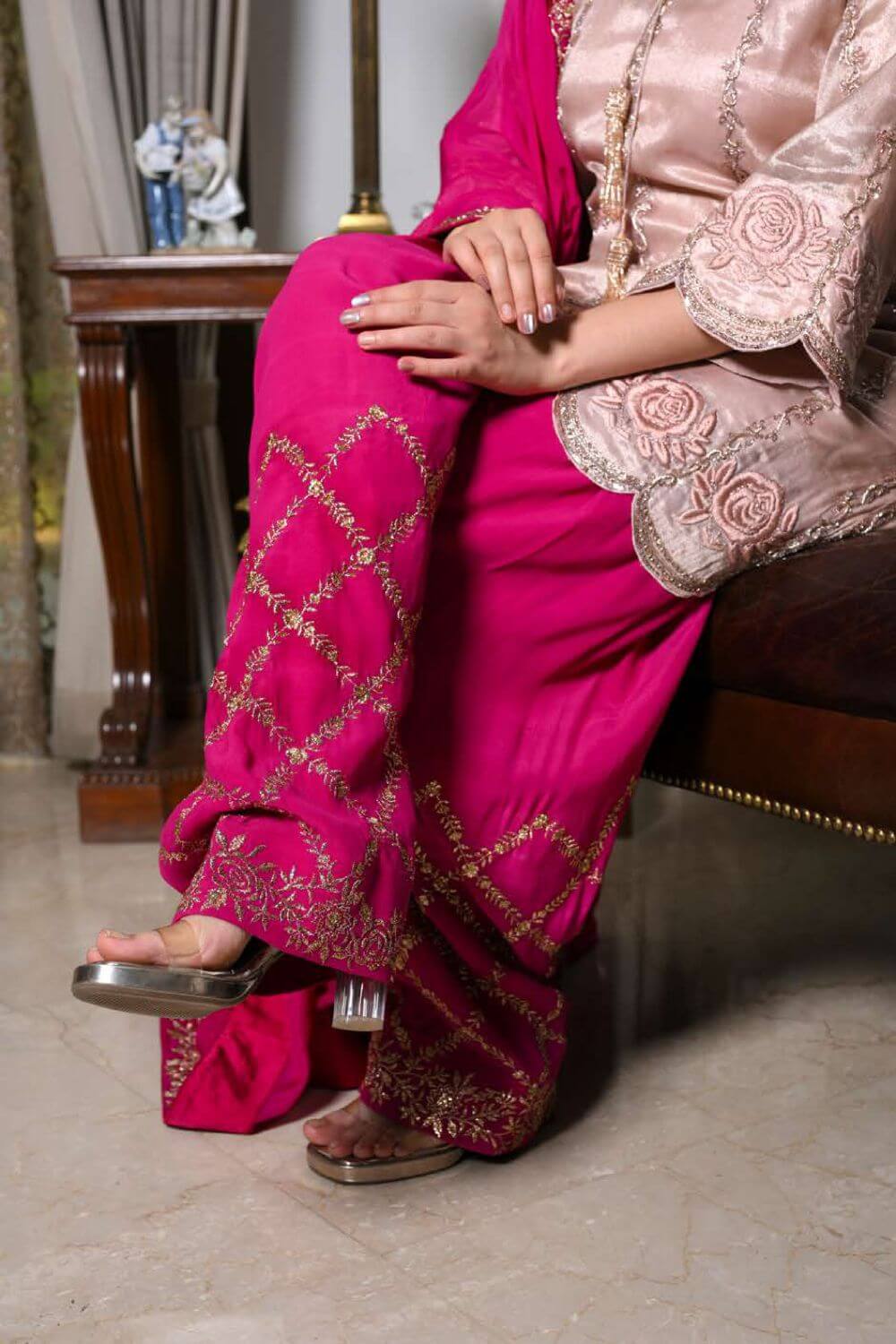 Neud Pink Suit With Magenta Salwar and Dupatta