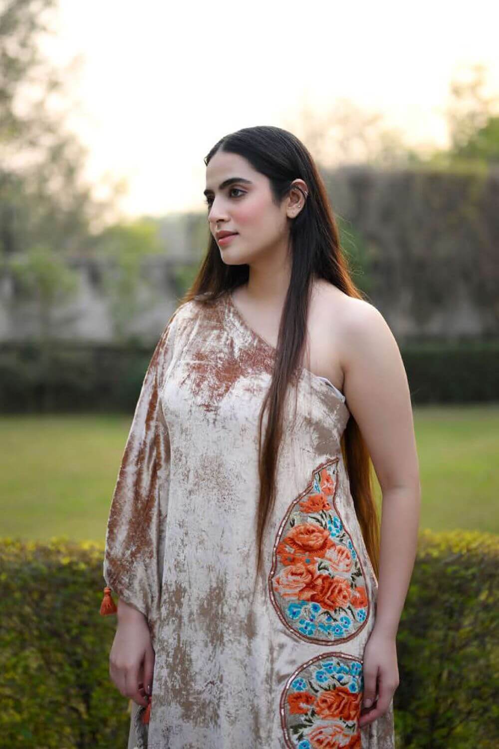 Long Off Shoulder Velvet Dress