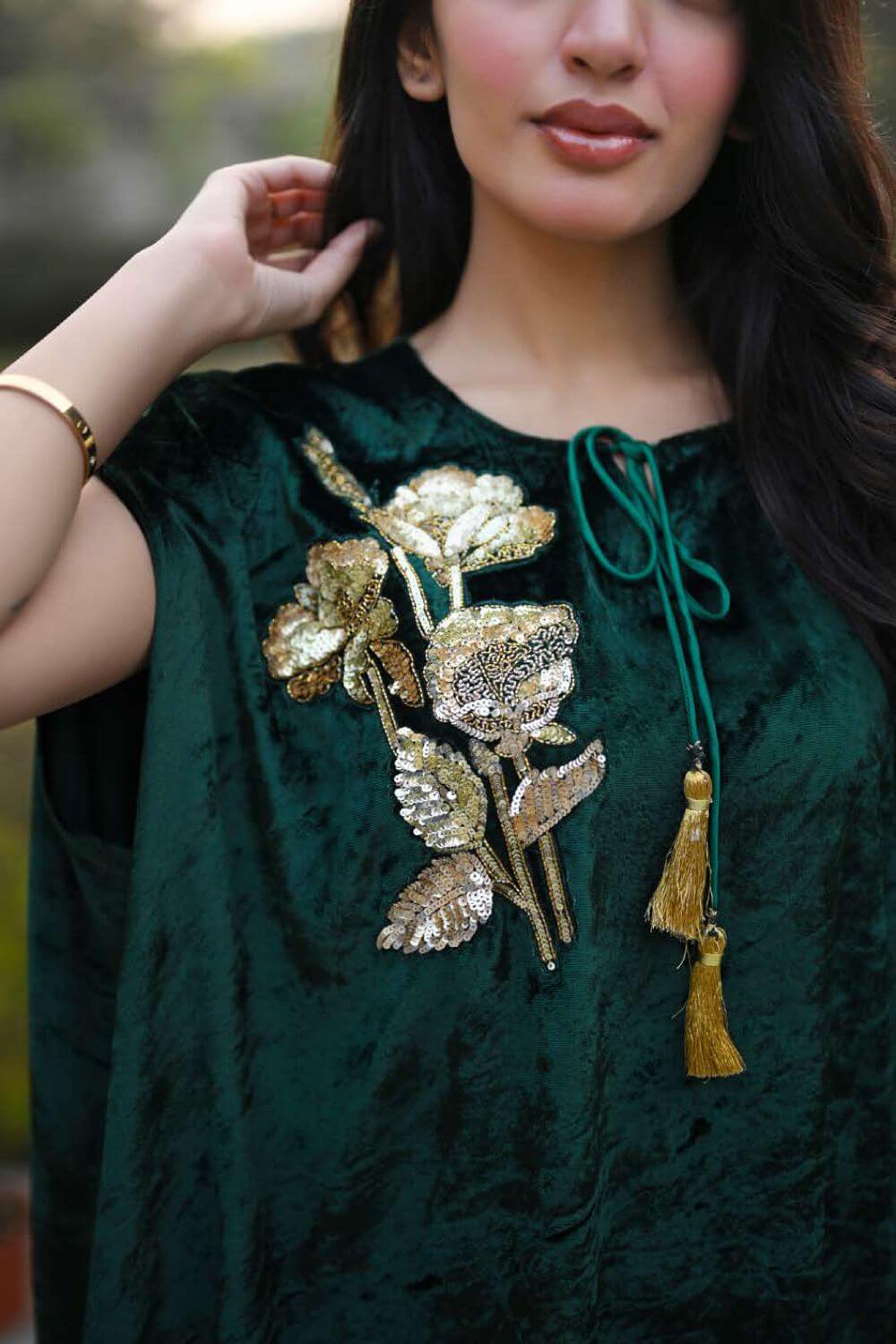 Green Velvet Cape with White Pant