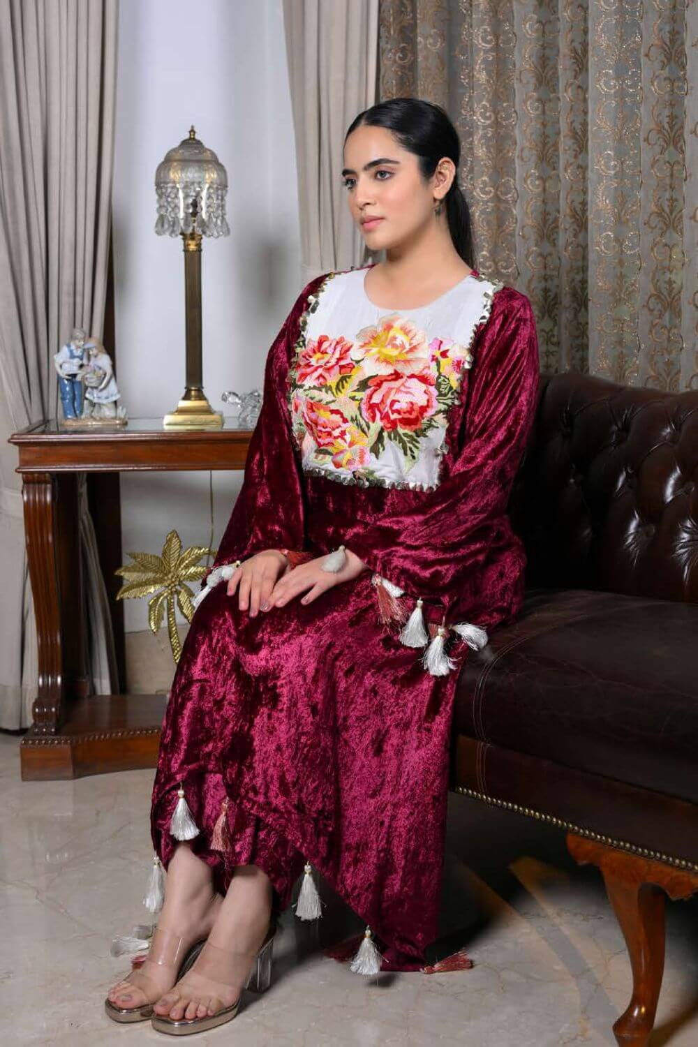 Maroon Velvet Embroidery Suit