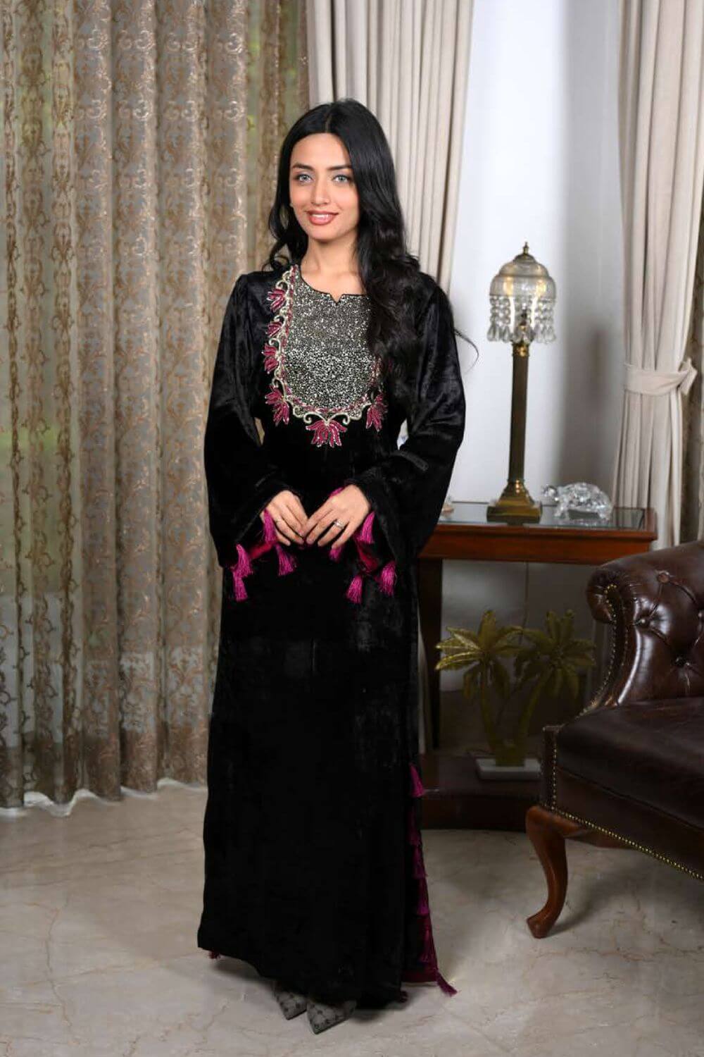 Black Velvet Lotus Long Dress