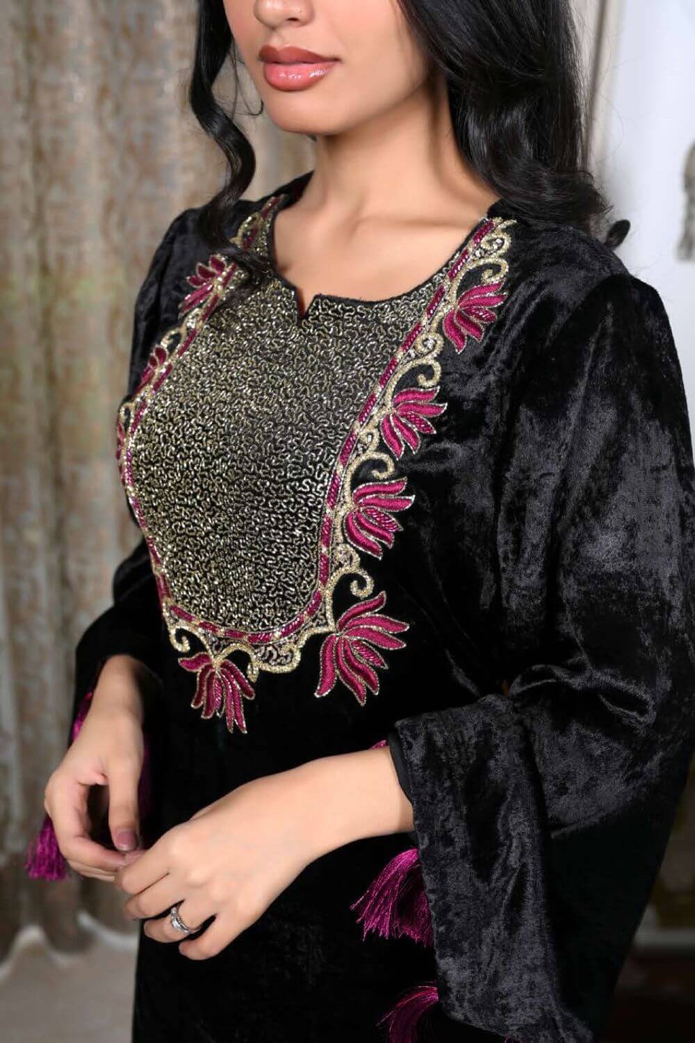 Black Velvet Lotus Long Dress