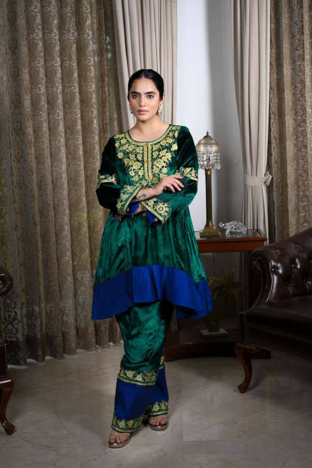 Blue Green Velvet Suit Salwar