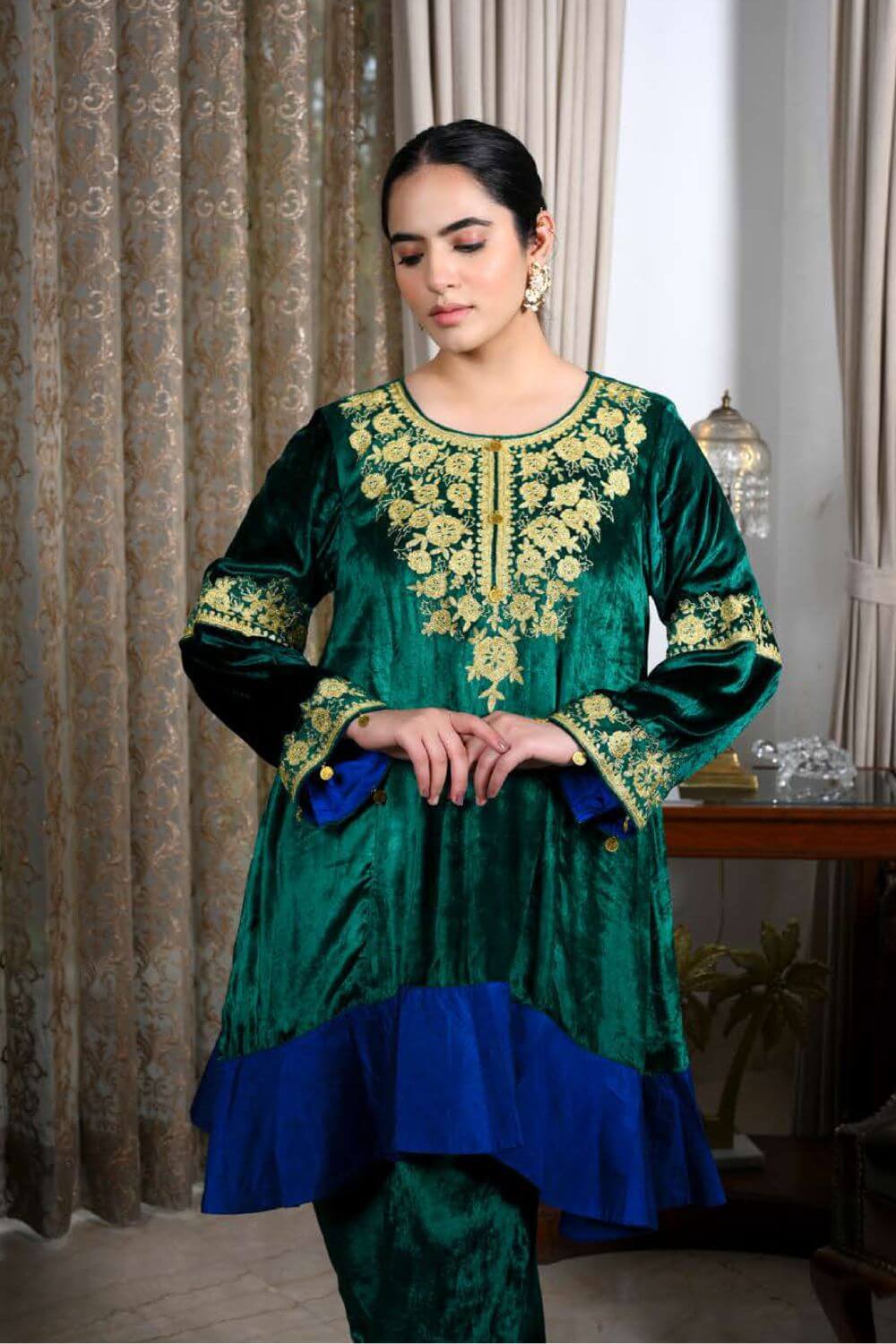 Blue Green Velvet Suit Salwar
