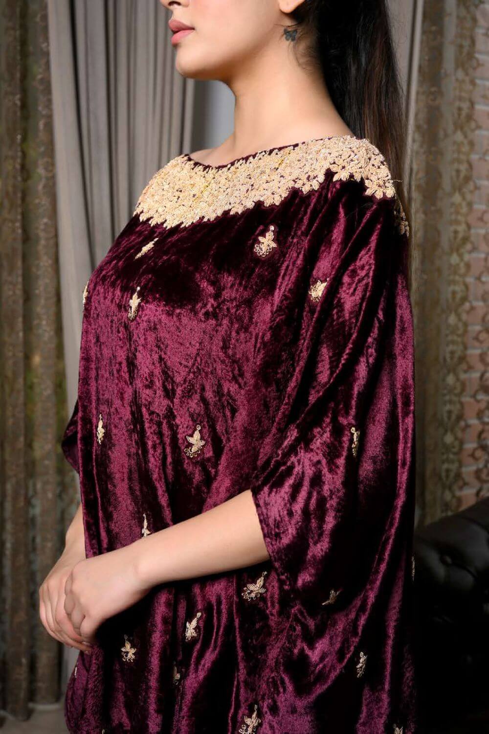 Maroon Velvet Cape with Velvet Palazzo