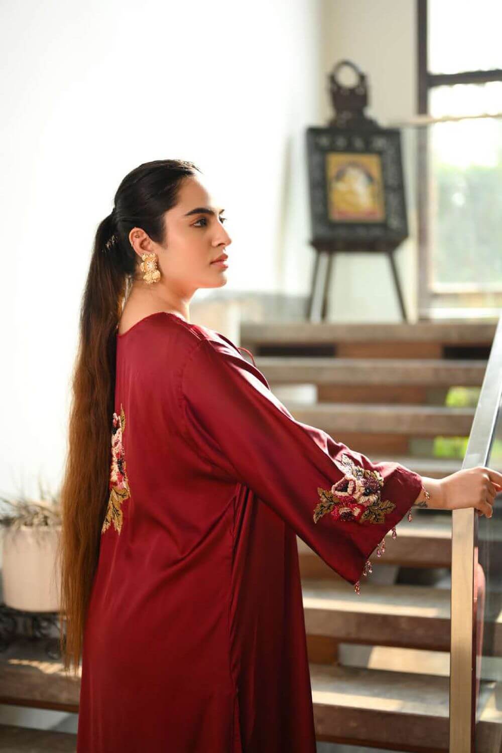 Maroon Suit With a Bunch of Flowers